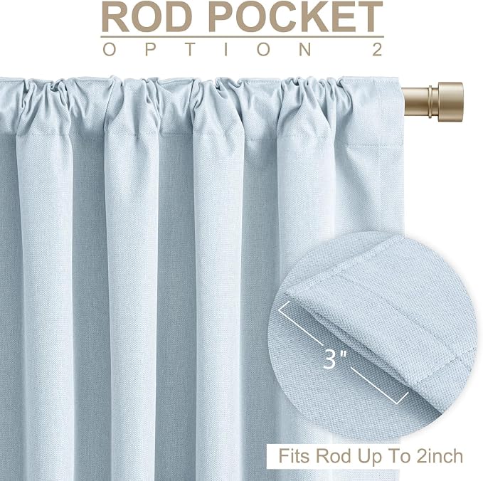 Faux Linen Total Blackout Curtains for Bedroom 84 Inch Long Chambray Blue | 100% Blackout Shield, Back Tab/Rod Pocket Living Room Drapes, Thermal Insulated Blackout Curtains 2 Panels Set, 50"W x 84"L