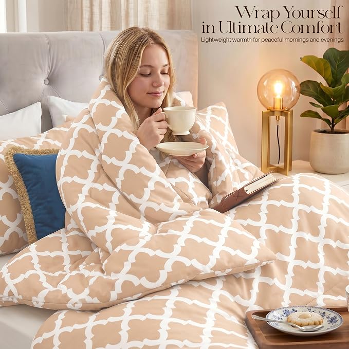 Utopia Bedding 3 Pc King Comforter Set, Printed Comforter, Beige | Comforter Set Includes Comforter (90x102) Inches, 2 Shams (20x36) Inches. Soft Microfiber Down Alternative, Machine Washable.