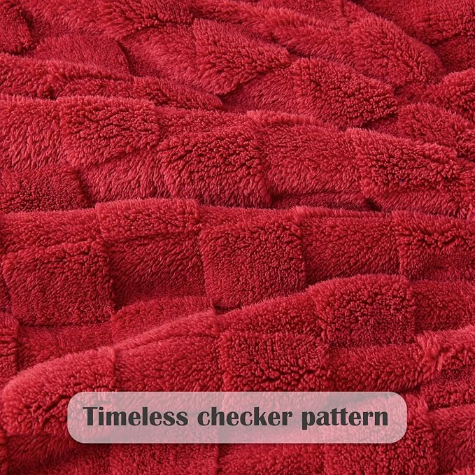 NEWCOSPLAY 3D Checkered Flannel Queen Blanket, Red Checkered, 90"x90" | Super Soft Cute Lightweight Decorative Premium Silky Fleece Blanket for Couch Sofa Bed, Gift for Women Men, All Season Use