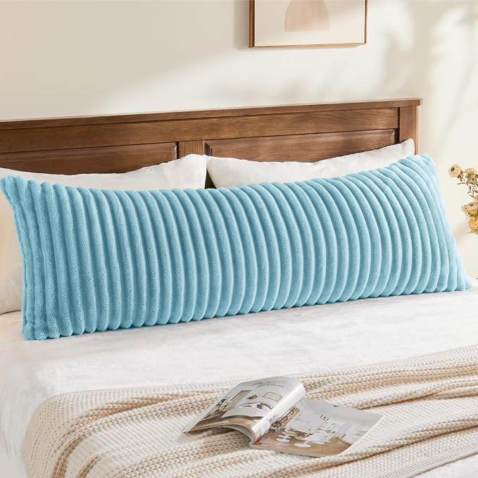 BEDELITE Fluffy Striped Body Pillow Cover with Zipper, Light Blue, 20x54 | Ultra-soft Faux Fur with 7D Striped Texture, Comfy, Plush, and Cloud-like, Body Pillow Pillowcase for Bed Couch Room Decor