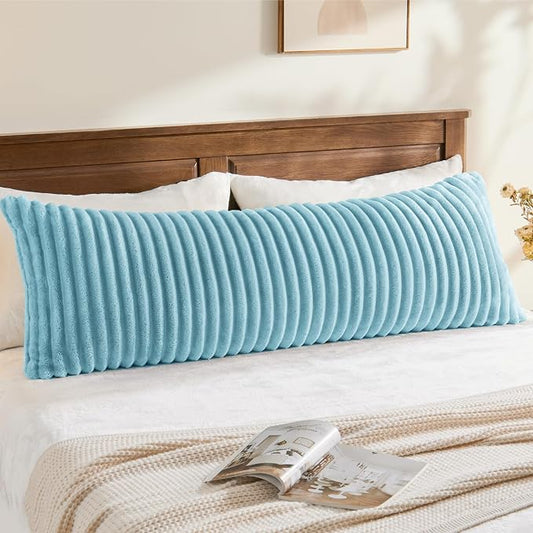 BEDELITE Fluffy Striped Body Pillow Cover with Zipper, Light Blue, 20x54 | Ultra-soft Faux Fur with 7D Striped Texture, Comfy, Plush, and Cloud-like, Body Pillow Pillowcase for Bed Couch Room Decor