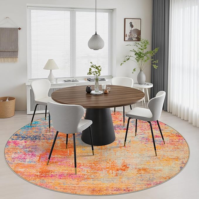 Round Area Rug Living Room: 5 ft Modern Washable Indoor Carpet | For Bedroom Dining Room Farmhouse Nursery Hallway Office,Modern Abstract,Machine washable,Non-Slip,Stain Resistant,Indoor