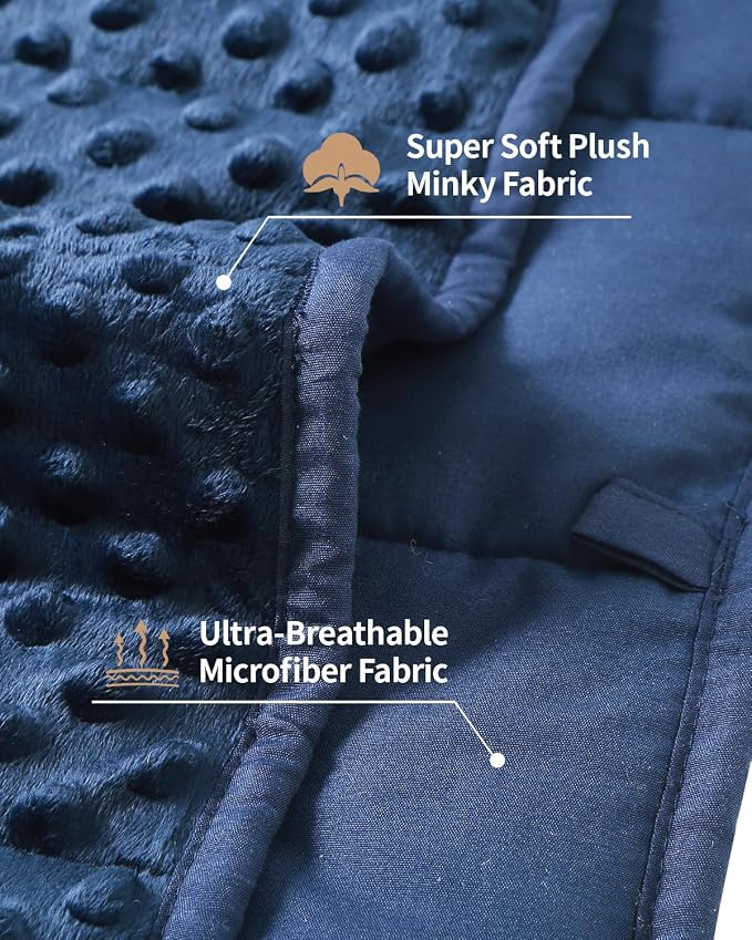 Mr. Sandman Weighted Blanket for Sleeping 7 lbs, 41 x 60 Inches | Soft Cooling Minky Dots; Machine Washable; Glass Bead Filling; Weighted Blanket for School and Home; Navy Blue