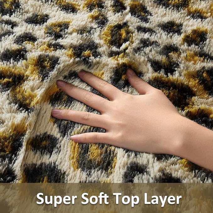 Ophanie 6x9 Leopard Rugs for Bedroom Living Room, Cheetah Print Rug Fluffy Shag Large Fuzzy Plush Soft Throw,Large Shaggy Floor Faux Animal Throw Carpets,Decor Aesthetic with Over 99 pcs Pile fibers
