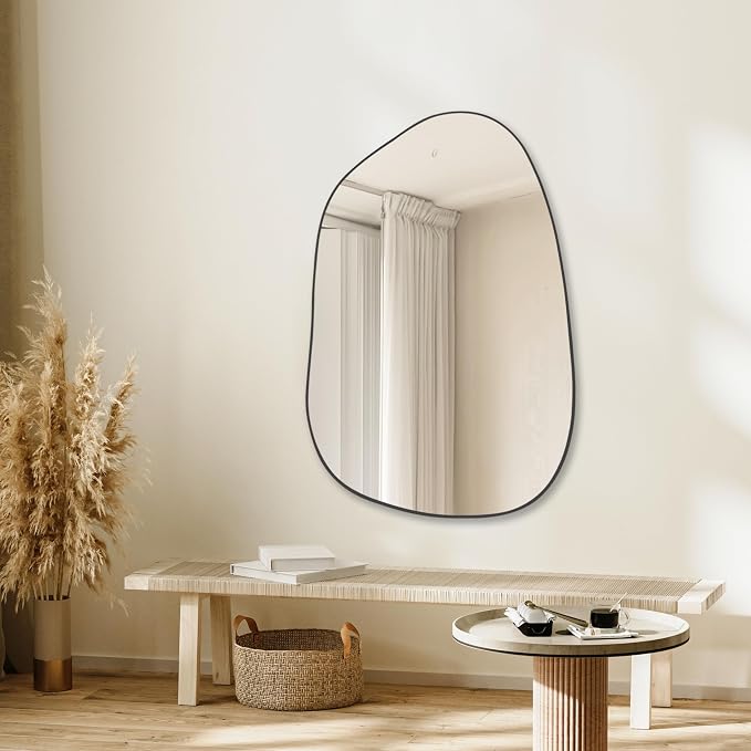 PERFNIQUE Irregular Wall Mirror Asymmetrical Mirror, 40''x26'' Black Mirror for Bathroom Bedroom Living Room Entryway, Decorative Modern Wall Decor, Wall Mounted Mirror (Black, 40" x 26")