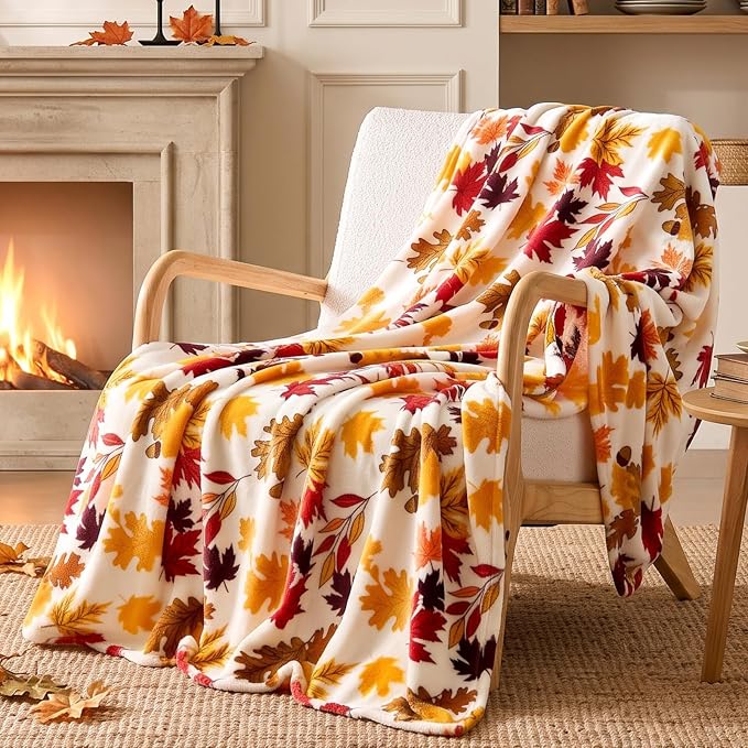 BEDELITE Fleece Blanket Soft Plush Fall Twin Size Autumn Leaves 60"x80" | Ultra Soft Fleece, Plush Microfiber, Lightweight Warmth, Thanksgiving Gift, Fall Home Decor, Machine Washable, Couch Sofa Bed
