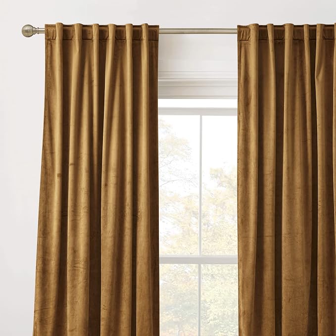 RYB HOME Velvet Closet Curtains 84 inches, Room Darkening Thermal Insulated Privacy Back Tab Drapes for Doorway Enterway, Dormitory, Gold Brown, W 42 x L 84 inches, 2 Panels Set