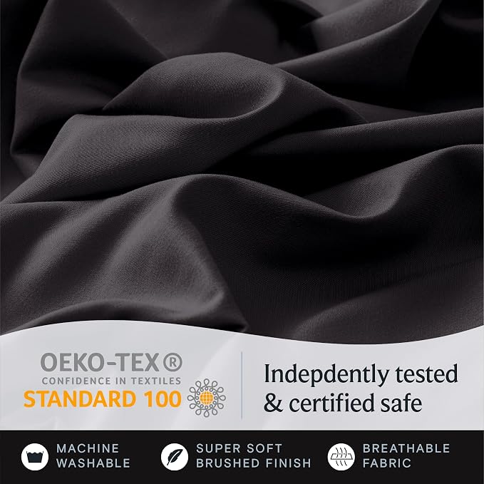 LuxClub King Size Sheets Set, Deep Pocket King Sheets Bed Sheets 4PC, Cooling Sheets King Size Breathable, Soft Hotel Luxury Bedding Wrinkle Free, Silky Fitted Sheet & Pillowcase Sets, Black | LuxClub Silky Fitted Sheet & Pillowcase Sets, Breathable Ho...
