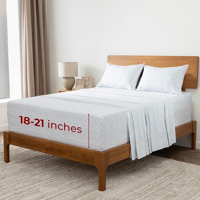 Mellanni Iconic 4-Piece, Ultra Soft Sheet Set (Queen, Laced Sky Blue) | 10M+ Sleepers. Lab-tested: Sleeps Cool, Stays Bright, Strong, Smooth. Good Housekeeping Best Bedding, 7 yrs running.