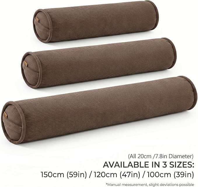 Corduroy Body Pillow for Side Sleepers, Full Body Support Cylinder Bolster Pillow for Adults, Cozy Hugging Pillow for Relaxing Sleep, 59 x 7.87 Inches, Chocolate