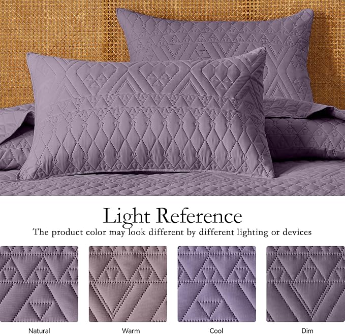 akkialla Twin Quilt Set, Grayish Purple Lightweight Microfiber Bedspread Coverlet, Boho Geometric Pattern, Soft All-Season Bedding, 2-Piece (1 Quilt, 1 Pillow Sham)