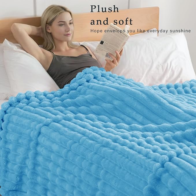 Exclusivo Mezcla Striped King Size Fleece Blanket for Bed, Couch, 90"x104" | Soft Breathable Cozy Bed Blankets, Lightweight Plush Fluffy Fuzzy Jacquard Decorative Blankets