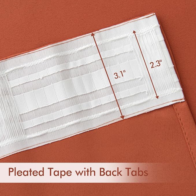 MIULEE Fall Burnt Orange Back Tab Blackout Curtains 52"x120" Length 2 Panel | Rod Pocket Pinch Pleated, Thermal Insulated, Room Darkening, Light Blocking, Privacy Curtains for Living Room Bedroom