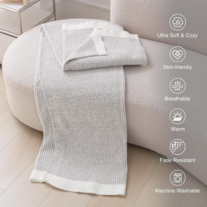 MH MYLUNE HOME Ultra Soft Ribbed Throw Blanket Plush, Gray, 60"x80" | Reversible Fleece Throw Blanket, Comfy Fluffy Fuzzy Plush Blanket Throws for Couch Sofa Bed, Cozy Blankets for Women Gift