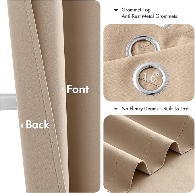 MIULEE Blackout Curtains for Bedroom 2 Panels 34 x 45 Inch Long Beige | Thermal Insulated, Living Room Darkening Grommet Drapes, Noise Reducing, Light Blocking Window Treatments