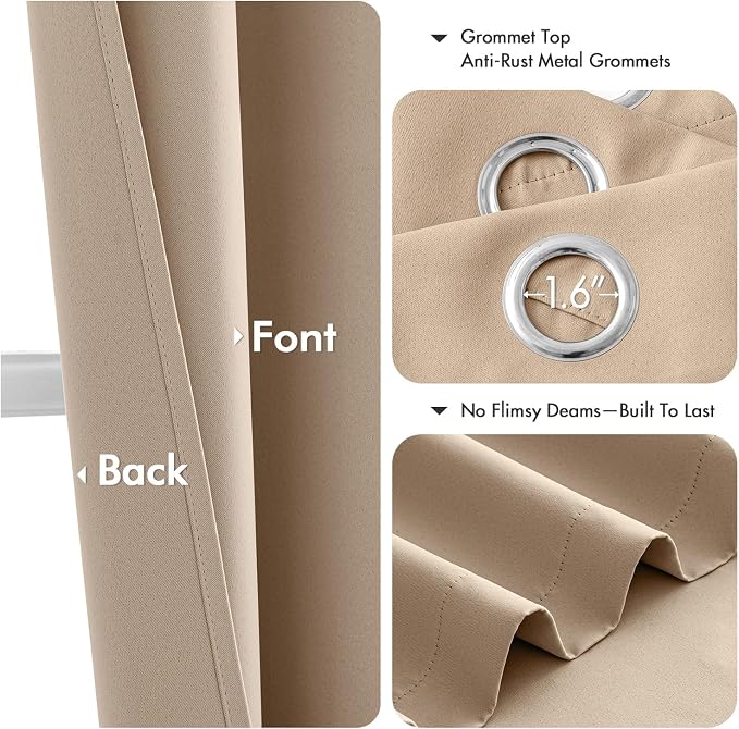 MIULEE Blackout Curtains for Bedroom 2 Panels 34 x 72 Inch Long Beige | Thermal Insulated, Living Room Darkening Grommet Drapes, Noise Reducing, Light Blocking Window Treatments