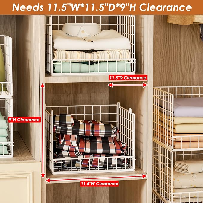 4-Tier Stackable Closet Organizers and Storage Baskets, Closet Shelf Organizer, Space-Saving Clothes Storage Drawer, Foldable Clothes Storage Bins for Closet Organizer System, White(Patent 30022416)