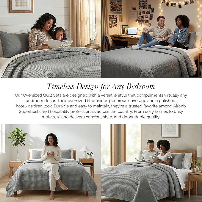 Southshore Fine Living, Inc. Summer Bedspreads Queen Size Quilts with Shams, Full Bedding Set, Quilt Coverlet Queen Size, Full Bedspread with 2 Pillow Shams, Summer Bedding Sets, Steel Grey Quilt