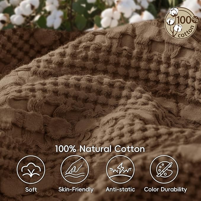 PHF Lightweight 100% Cotton Waffle Blanket for Bed, Twin XL, Chocolate | Pre-Washed Soft Cotton Comfort, Breathable Layering Warmth for Fall & Winter, Couch & Guest Room, Couch, Home Decor & Gifts
