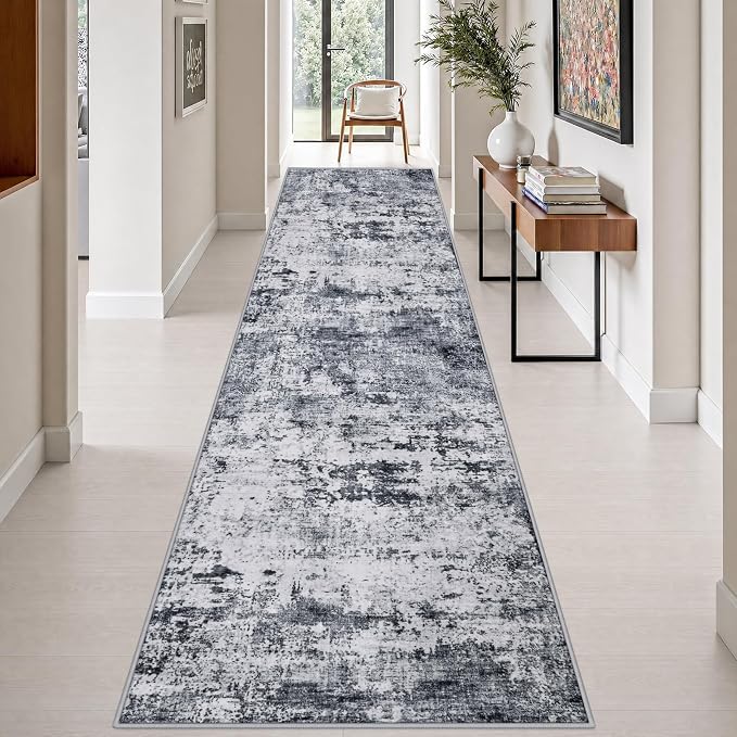 3x14 Washable Runner Rug：Modern Abstract Kitchen Soft Carpet Grey | For Hallway, Bedroom, Kitchen, Laundry, Bathroom,Door Mat,Modern Abstract,Machine washable,Non-Slip,Stain Resistant,Indoor