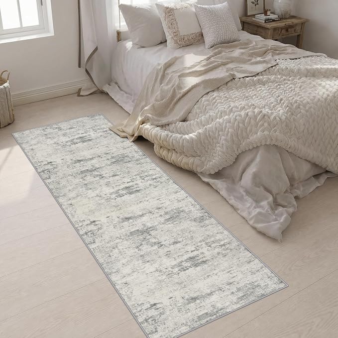 2.6x8 Washable Runner Rug：Modern Abstract Kitchen Soft Carpet Gray | For Hallway, Bedroom, Kitchen, Laundry, Bathroom,Door Mat,Modern Abstract,Machine washable,Non-Slip,Stain Resistant,Indoor