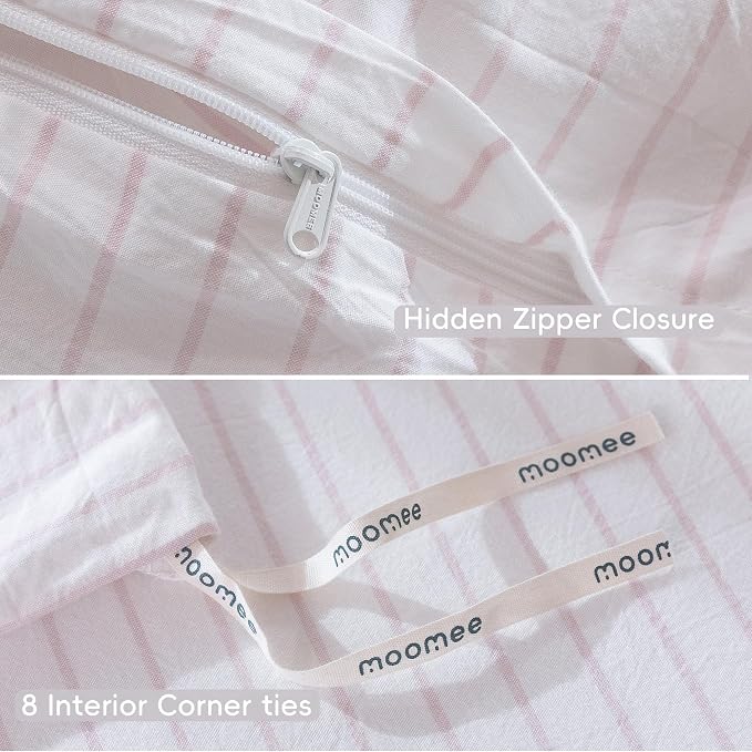 MooMee Striped Duvet Cover Set 100% Washed Cotton Linen Like Full | Relaxed Linen-like Texture. Soft, Breathable & Long-lasting Comfort. Lightweight. Hidden Zipper with 8 Interior Corner Ties