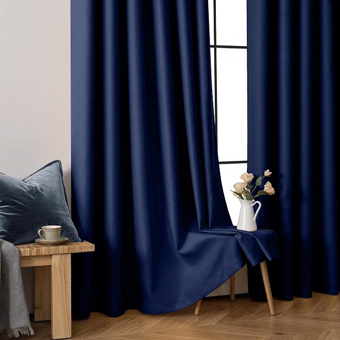 MIULEE Navy Blue Blackout Bedroom Curtains Drapes 84 Inch Long 52"x84" | Grommet Top, Room Darkening Window Drapes, Privacy Protection, Thermal Insulated, Heat Blocking, Light Blocking
