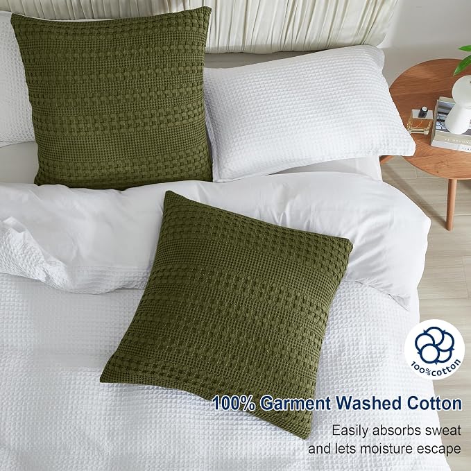 PHF 100% Cotton Waffle Weave Euro Sham Covers, 2 Pack 26" x 26" Bed Pillow Covers for Elegant Home Decor, No Filling, Luxury Aesthetic Soft Euro Pillow Cases for Bed, Capulet Olive