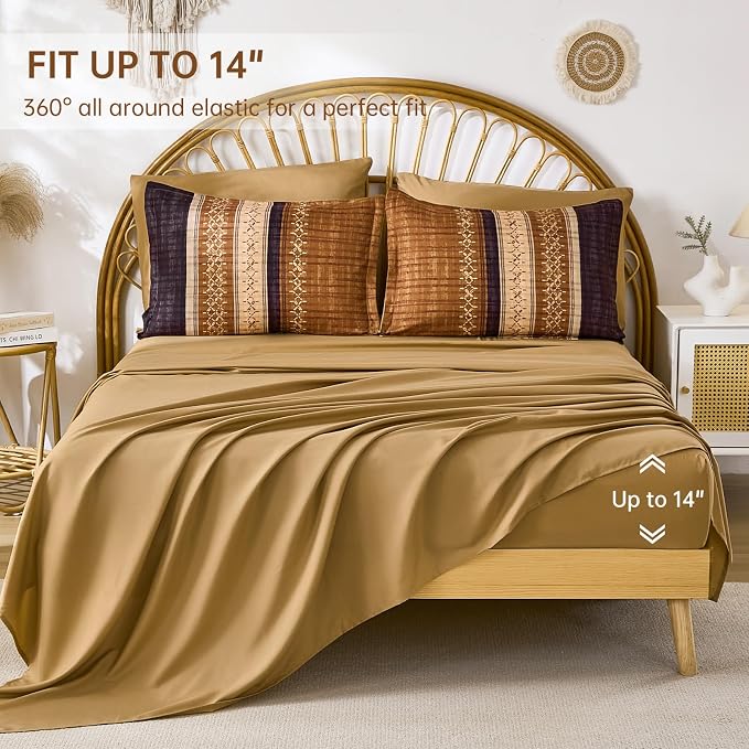 Dintszyayue Boho King Comforter Size Set, 8 Pieces Striped Texture Gold Purple Bed in a Bag Sets, Lightweight Soft Bohemian Comforter and Sheet Set, All Season Microfiber Bedding Sets for Men Women