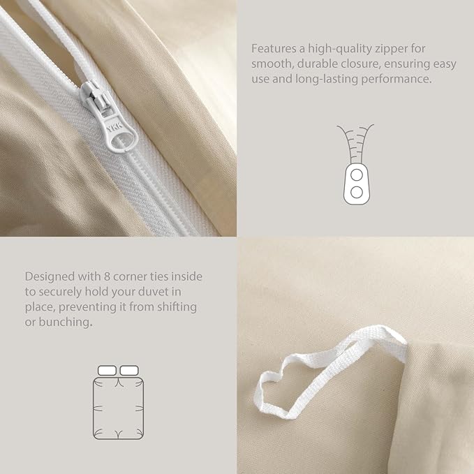 HeimenAogo Egyptian Cotton Duvet Cover Queen Size Sateen Weave, Silky Soft and Breathable Bedding Set with Zipper Closure, Long Staple Cotton Bed Linen (Linen Grey) 3Pcs