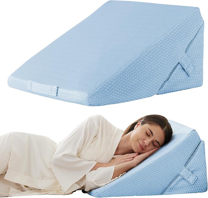 Wedge Pillow for Sleeping, Adjustable 9&12 Inch Foldable Bed Wedge Pillow Set, Orthopedic Memory Foam Triangle Pillows Wedge, 7-in-1 Elevated Pillows for Leg and Back Support, Light Blue