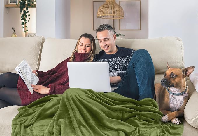 Utopia Bedding Ultra Soft Fleece Bed Blanket Queen Size Olive (90x90 Inch) | Microfiber Plush Warm Lightweight Breathable Cozy Blanket Anti-Static, All Season Use, Gift for Women and Men