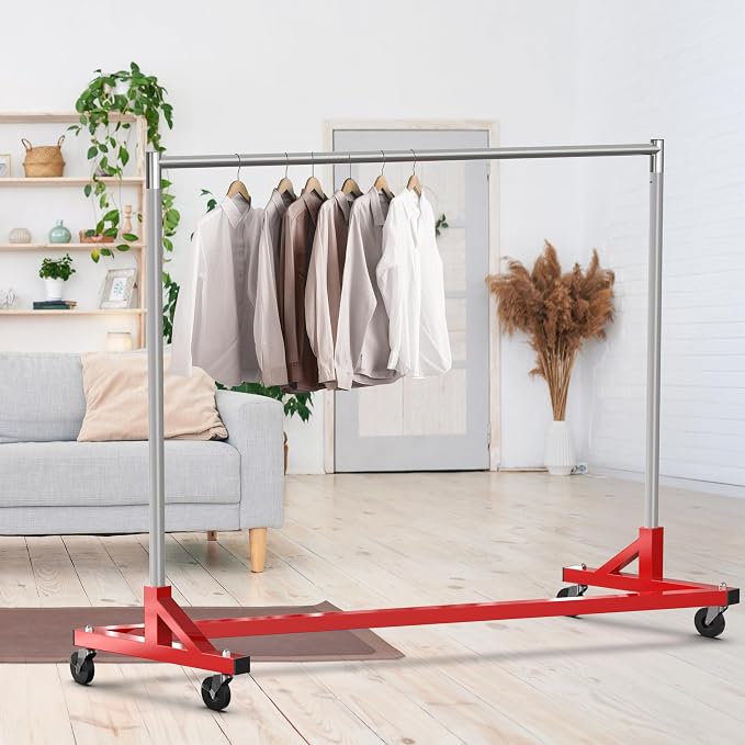 Simple Houseware Industrial Grade Z-Base Garment Rack, 63" W/500Lb, Red