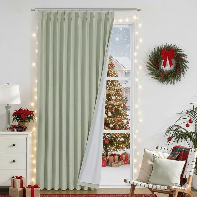 Vision Home Soft Green Pinch Pleated Full Blackout Curtains Linen Blended Room Darkening Window Curtains 102 inch for Living Room Bedroom Thermal Insulated Pinch Pleat Drapes with Hooks 60" Wx102 Lx1