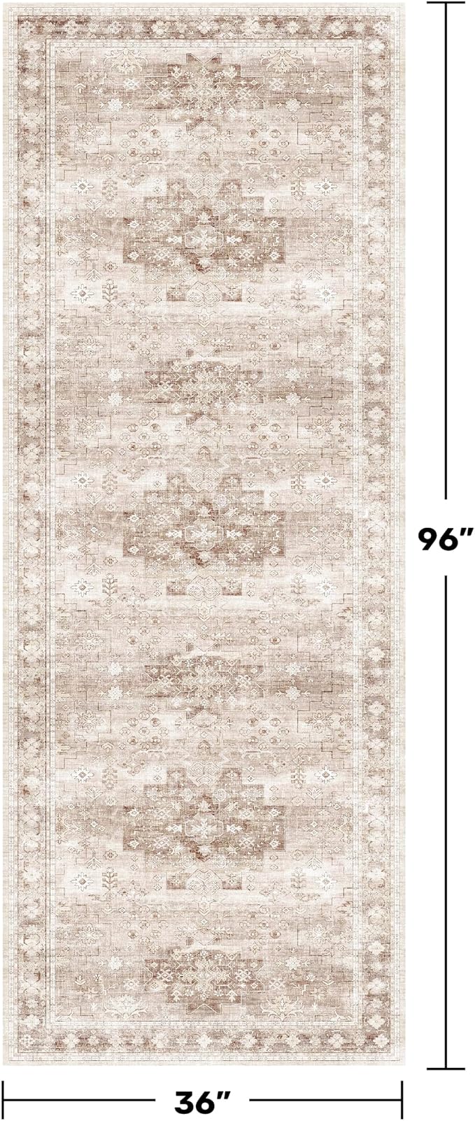 Beige Washable 8ft Long Runners for Hallways, 3x8 Kitchen Runner Rug, Entryway Indoor Runner, Non Slip Boho Vintage Floor Décor for High Traffic Area (3x8 Beige/Latte)