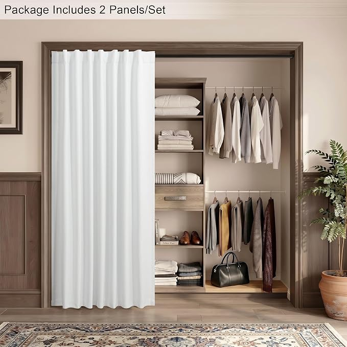 Complete Blackout Curtains White 80 Inches Long Kitchen Curtain Custom Drape for Cabin Door 2 Panels Sound Proof Draft Cold Warm Sun Blocking Modern Living Room Retro Beach Back Tab Cortinas Para Sala