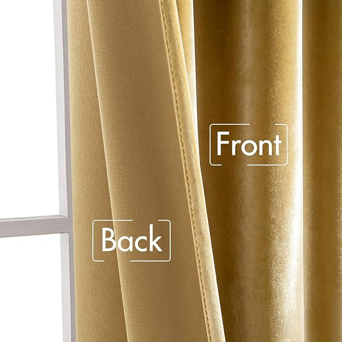MIULEE Velvet Curtains 52x108 inches 2 Panels Gold Blackout Curtains | Luxury, Bedroom Living Room, Thermal Insulated, Super Soft Window Drapes, Rod Pocket & Back Tab