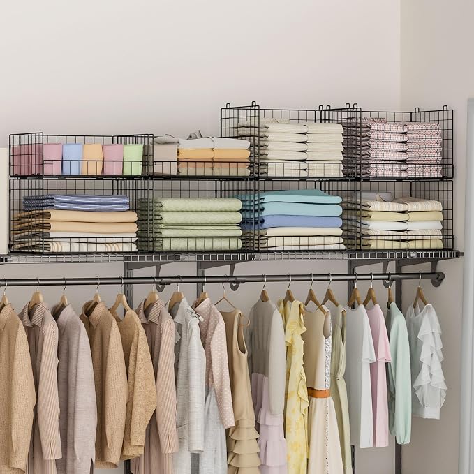 4 Tier Stackable Closet Organizers and Storage Shelves, Foldable Closet Shelf Organizer System, Stackable Storage Bins Drawers for Clothes Organizer System, Black（Patent No. 30022416）