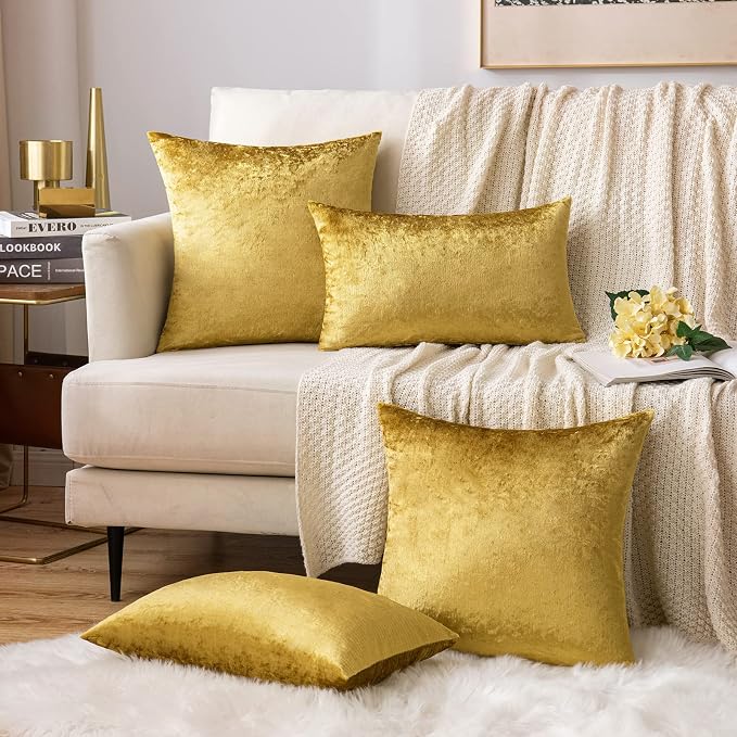 MIULEE Velvet Throw Pillow Covers 16x16 Inch Pack of 2 Golden | Soft Solid Small Decorative Pillow Covers, Modern Luxury Home Decor, for Couch Chair Sofa Bedroom Livingroom Car