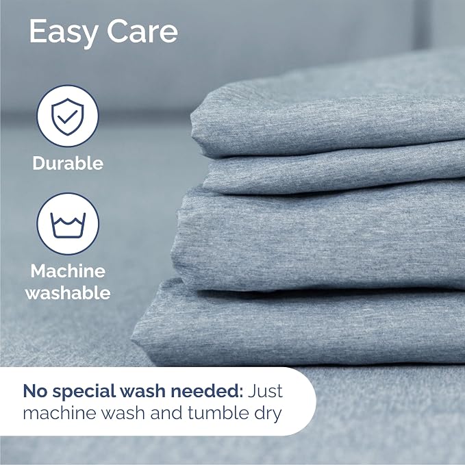 Queen Size 4 Piece Sheet Set - Breathable & Cooling Sheets - Heathered Blue | Hotel Luxury Bed Sheets for Women & Men, Deep Pockets, Easy-Fit, Extra Soft and Wrinkle Free Sheets, Oeko-Tex Bed Sheet Set