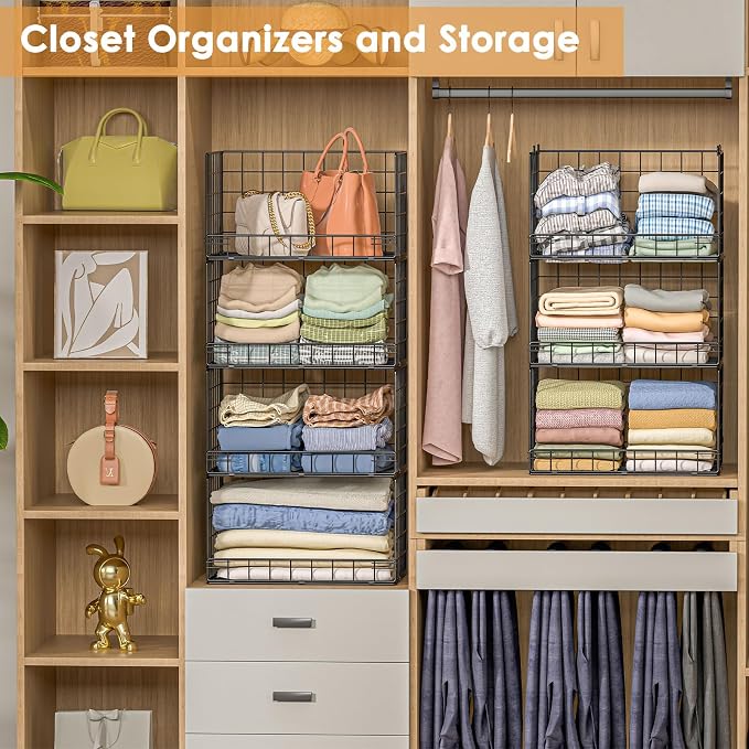 Yociyoga 8-Tier Stackable Closet Organizers and Storage Shelves, Foldable Closet Shelf Organizer, Stackable Storage Bins Drawers for Closet Organizer System, Black（Patent No. 30022416）