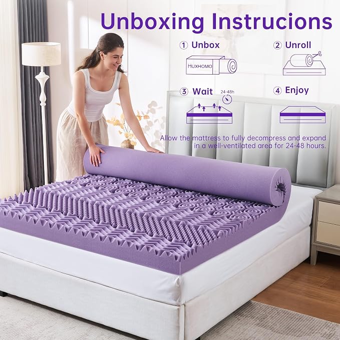 MUXHOMO 3 Inch 7-Zone Twin Mattress Topper, Egg Crate Memory Foam Mattress Topper Twin Size for Back Pain, Lavender Gel Infused Bed Pad, CertiPUR-US and Oeko-TEX Certification (38"×75")