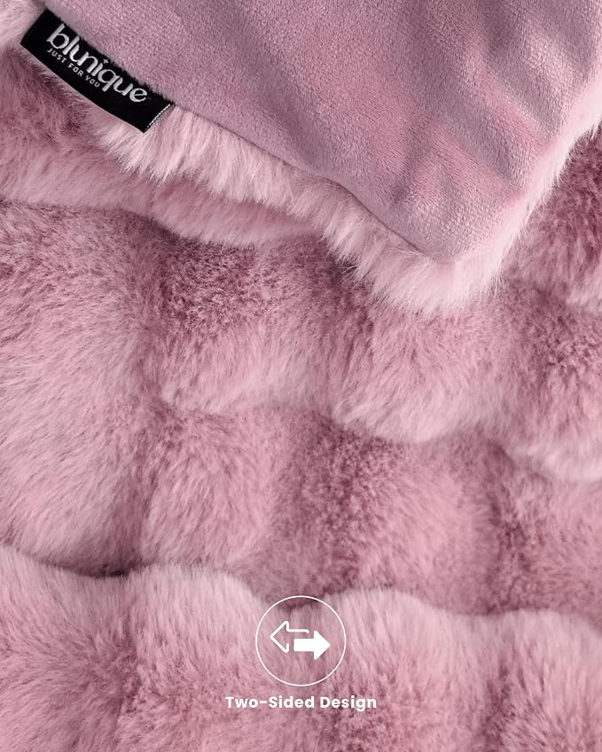 Ultra Soft Cozy Faux Fur Throw Blanket, Fuzzy Plush Thick Bubble Blanket, Oversize Luxury Fluffy Blanket for Couch, Sofa, Bedroom, and Living Room,50x60 Inches,Pink