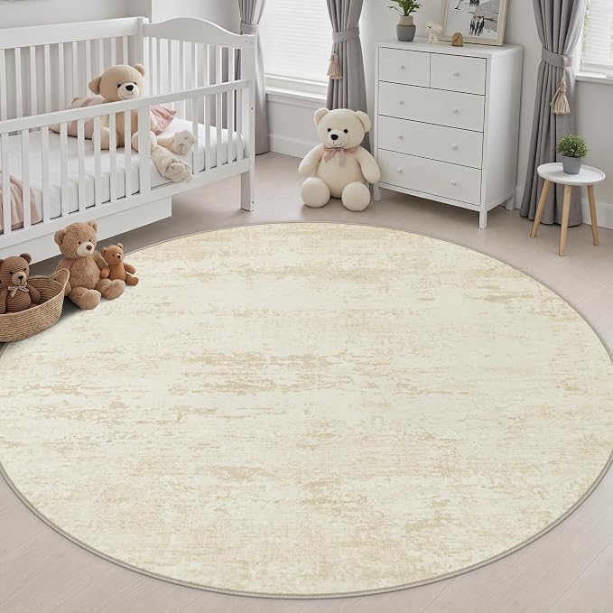 Round Area Rug Living Room: 8 ft Modern Washable Carpet Taupe | For Bedroom Dining Room Farmhouse Nursery Hallway Office,Modern Abstract,Machine washable,Non-Slip,Stain Resistant,Indoor