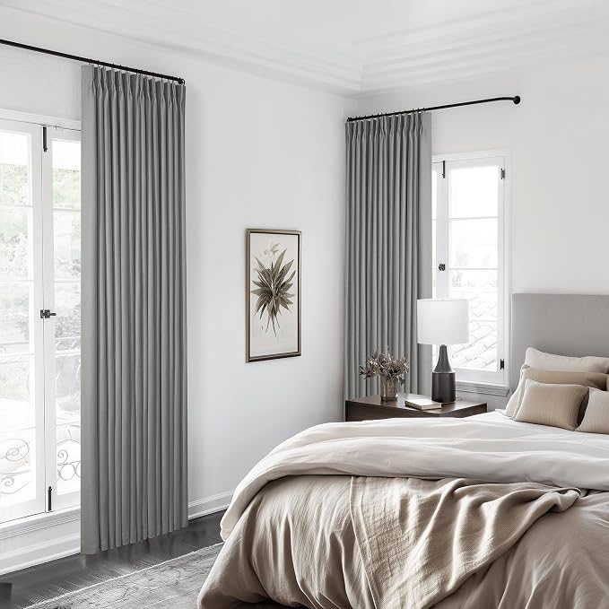 Dark Grey Linen 100% Black Out 120 Inch Curtains for Living Room | Pinch Pleated Back Tab Drapes, Thermal Insulated Full Black Out, W40xL120 Curtains for High Ceiling to Floor, 2 Panels