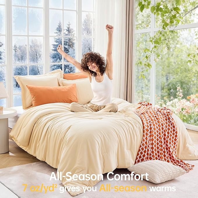 King Size Comforter Set, All Season Ultra Soft Down Alternative Bedding - 3 Piece Lightweight Bed Set Includes 1 Comforter (104"x90") and 2 Pillow Shams (20"x36"), Light Yellow