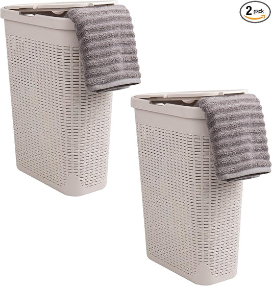 Mind Reader 40L Slim Laundry Hamper with Lid, Narrow Clothes Baskets, Set of 2, Ivory