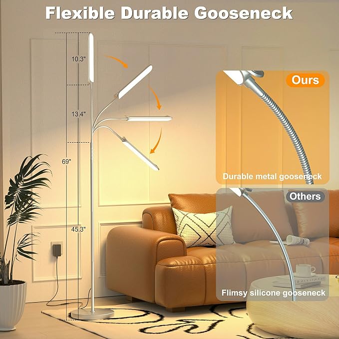 Yikuneng Dimmable LED Floor Lamp, Super Bright Reading Lamps Floor Standing lamp with Remote & Touch Control, Stepless Dimming & 2700K-6500K Color Temperature, for Living Room Bedroom Office, Gray