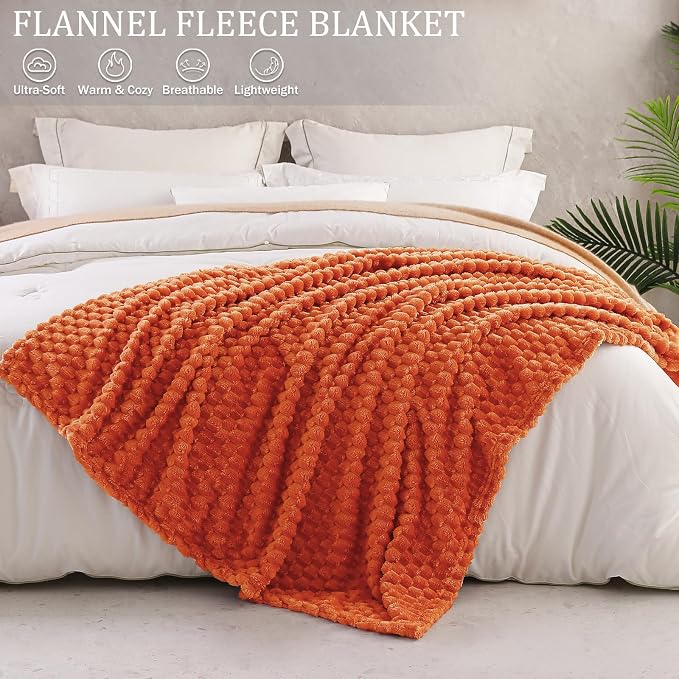 Exclusivo Mezcla 3D Fleece California King Blanket for Bed, Burnt Orange | Oversized Soft Fuzzy Plush Lightweight Bed Blankets, Cozy Fluffy Decorative Blankets for All Seasons, 120x120 Inches