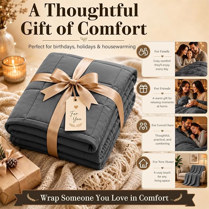 L'AGRATY Weighted Blanket for Adults 15lbs, 48"x72", Dark Grey Twin Full Size Heavy Throw Blanket, Cooling, Breathable, Microfiber with Glass Beads, Big, Washable, All-Season